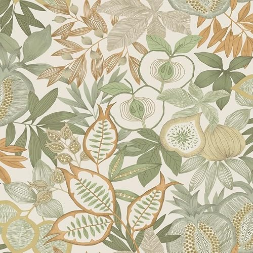 SOPHIE LAURENCE Eastern Horizons Exotic Fruit Green, Orange Wallpaper for Bedroom Decor, Tropical Garden Design Wallpaper, Wall Paper Paste, 10m Wall Paper Roll for Interior Design