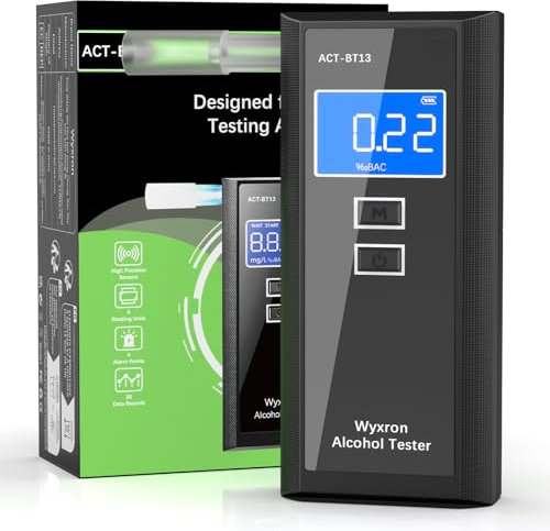 Wyxron Alkoholtester Polizeigenau, Hochpräziser Promillemessgerät Professioneller Alcohol Tester mit LCD Anzeige/Aufzeichnungen/10 Mundstücken, für Einzelpersonen/Familien/Parteien Schnelltest