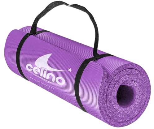 Tapis de yoga antidérapant NBR épais de 10 mm avec sangle de transport pour exercices à la maison, pilates, gym, voyage, fitness, camping, respectueux de l'environnement, 183 cm x 61 cm (violet)