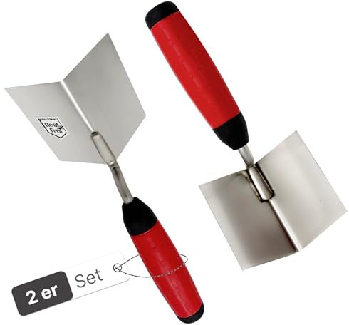 WERKFIT Profi Eckenkelle Set 80x60 mm - Inneneckenkelle und Außeneckenkelle aus Edelstahl - Eckspachtel mit Softgriff. Rostfrei - Hergestellt in Österreich