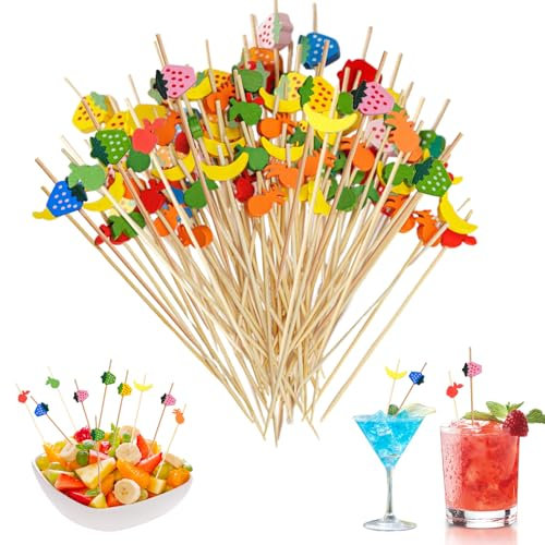 Belvanr 200 Piezas 12cm Brochetas de Cóctel, Estilos Palillos para Aperitivos,Palos de Cóctel de Madera,para Postres,Fiestas,Frutas,Etc,Boda Cumpleaños Navidad y Decoraciones