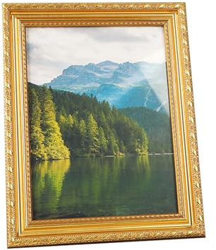 WENJION Cornice portafoto A4 oro, 21 x 29,7 cm, stile barocco, decorativa, da parete e da tavolo, orizzontale e verticale, in plastica con vero vetro, 1 pezzo