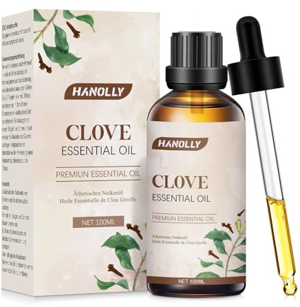 HANOLLY Huile Essentielle Clou de Girofle 100ml, Huiles Essentielles pour Diffuseur Naturelle de Qualité, Huile Aromathérapie pour Massage, Bougie, Savon, Bain, SPA, Améliorer la Peau