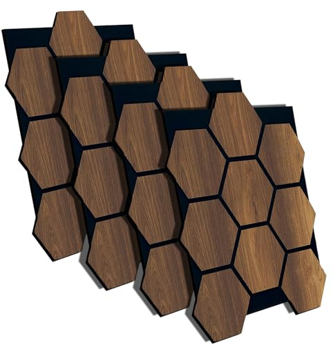 AS Country Stone® Akustikpaneele Holz | 4x Stück - 80cm x 65cm | echtes Holz | Effektive Schalldämmung für Büro | Wandpaneele für mühelose Montage | Ideale Deko für Büros | Wandpaneele Akustikplatten