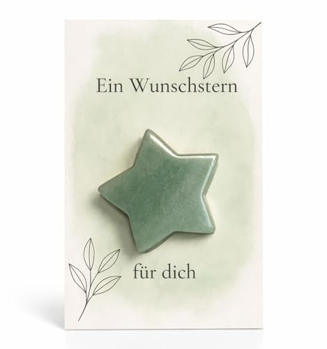 Milaboo Wunschstern Glücksstein (4 cm) – Rosenquarz, Aventurin oder Amethyst mit Karte – Handschmeichler mit Bedeutung – Geschenk für Liebe, Mut & Hoffnung (Aventurine)