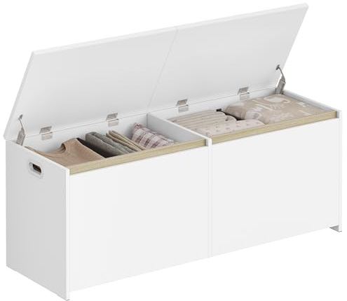 Hzuaneri 120cm Panca Contenitore, Cassapanca con doppia anta, Panca portaoggetti Salvaspazio, per Soggiorno, Ingresso e Camera da Letto, 40 x 120 x 47 cm, Bianco SB21203X