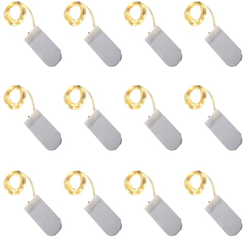 Mewneap 12 st ljusslingor i koppartråd, 1 m 10 LED batteridrivna ljusslingor, mini LED-lampor för sovrum bröllopsfest julgran inomhus utomhus dekoration (varm vit)