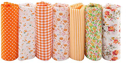 7 stycken bomullstyg för sömnad, 25 x 25 cm, bomullstyg, metervara, tygpaket, tygrester för sömnad, lapptäcke, tyger för quiltning, gör-det-själv, hantverk, hantverk (orange)