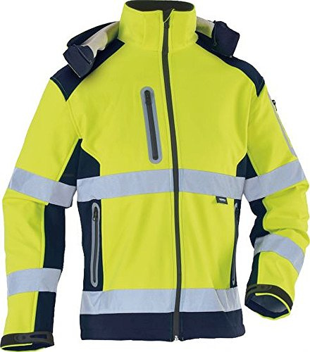 Vizwell TRIUSO Wasserabweisende Warnschutzsoftshelljacke mit heraustrennbarer Kapuze in gelb (L)