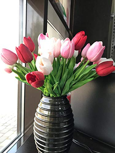 showll Künstliche Tulpen, 20 Stück Tulpe künstliche Blume Latex Real Touch Bridal Wedding Bouquet für Hochzeits-Bouquets, Zuhause, Hotel, Garten-Deco,2 Farbe (Hellrosa tiefrosa rot)