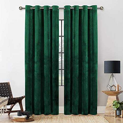 Yorkshire Bedding Emerald Green Blackout Curtains 46x54 for Bedroom – Super Soft Crushed Velvet Thermal Insulated Curtains for Living Room - Eyelet Curtains with 2 Tie Backs (116cm x 137cm)