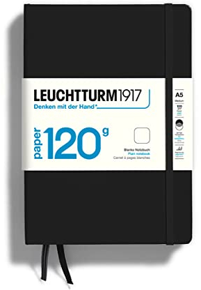 LEUCHTTURM1917 364424 Notizbuch 120 g/m² Paper Edition, Hardcover, Medium (A5), Schwarz, blanko