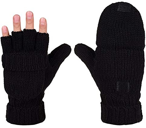 Hjkiopc Guanti invernali guanti senza dita senza dita da donna pieghevoli in maglia con punta delle (Nero)