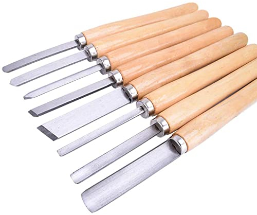 Ensemble De Tournage Ciseau À Bois, 8Pcs Ensemble De Burin À Bois, HSS Outils De Tournage Coffret, Ciseau À Bois Fait Main Bricolage Professionnel Sculpture Sur Bois Travail Du Bois