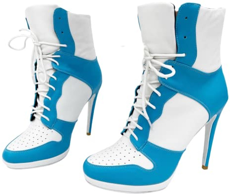 Frankie Hsu Stivaletti con tacco alto a stiletto, stile sneaker casual bianco e blu bambino, grandi dimensioni fashion designer scarpe corte stringate per donna uomo, bianco, 36 EU