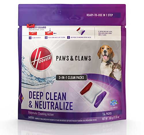 Hoover Paws & Claws Clean Packs, Sea Breeze Scent, Pre-Measured Concentrated Pack Solution, Tackles Tough Pet Messes & Stains, Pair Full Size Carpet Cleaning Machines