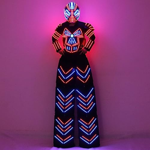 Earthradius Stilts Walker LED Robot Suit Kryoman David Robot Costume LED Dancer Clothing Helmet (4XL)