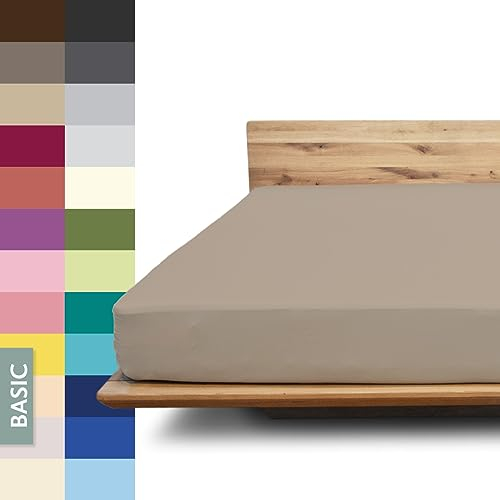 JONA SLEEP® Basic Spannbettlaken 140-160 x 200-220 cm - 190 g/m² faltenfreies Baumwoll-Jersey Leintuch, Made in Austria, Öko-Tex 100 Standard (Safari)