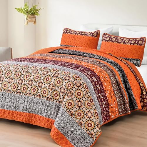 WONGS BEDDING Set di biancheria da letto per letto king size, con copriletto estivo e 2 federe, in microfibra leggera, motivo floreale, 264 x 228 cm