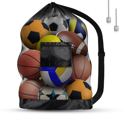 AMFUN Extra Große Ballnetz, Große Tasche aus Netzgewebe, Tragbare Ballnetz Sports Ball Ballnetz, mit Kordelzug und Schultergurt, für Fußball Basketball Fußball Volleyball Rugbyball
