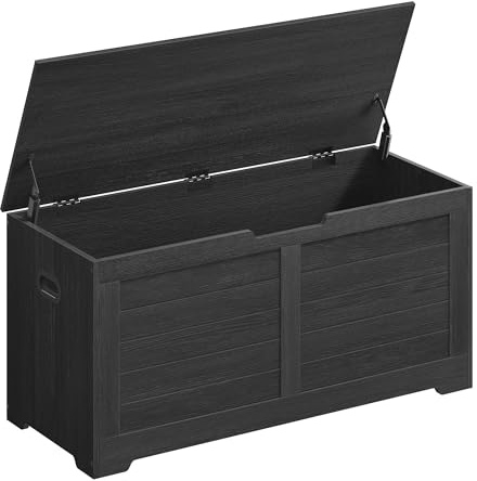 VASAGLE Storage Chest, Storage Bench with 2 Safety Hinges, Farmhouse Style, 15.7 x 39.4 x 18.1 Inches, for Entryway, Bedroom, Living Room, Charcoal Gray ULSB061B01