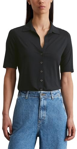 Marc OߴPolo Donna Camicia a maniche corte con colletto Kent classico regular fit, Blu (Deep Night Blue), XS