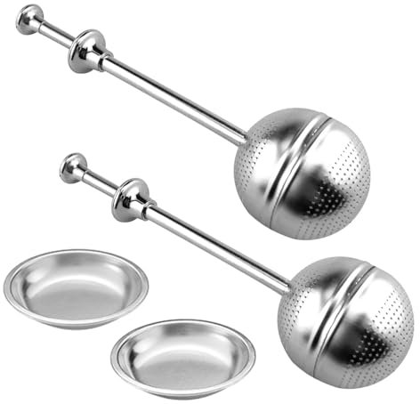 2Pcs Stainless Steel Tea Ball Infusers with 2 Trays - Reusable Fine Mesh Loose Leaf Tea Interval Diffusers
