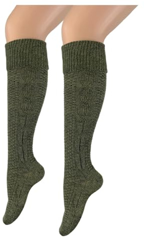 Calze alla moda da donna e da uomo, calze da trekking, calze al ginocchio, con elegante motivo a treccia, colore verde, per Oktoberfest, feste popolari, matrimoni, escursioni, Dirndl, in pelle, verde