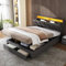 LAKFEW Polsterbett 140x200 cm mit LED-Beleuchtung, Doppelbett mit Stauraum und 2 Schubladen, Erwachsenenbett mit Hydraulischem Stauraum, Bettgestell Bett mit Lattenrost, Ohne Matratze, Grau, Leinen
