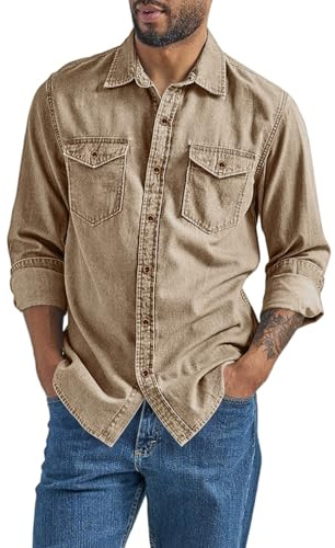 Camisa de hombre de manga larga, camisa de manga larga de denim para hombre, camisa de vaquero para hombre, camisa de trabajo, corte regular, vintage, para primavera y verano, camisa casual para