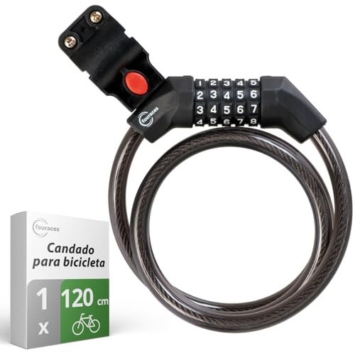 fouraces lucchetto per bicicletta, 120 cm, lucchetto a combinazione a 5 cifre, 12 mm, antifurto per scooter elettrico, bici, monopattino, casco, nero