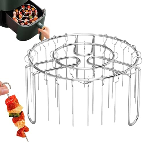 Griglia per friggitrice ad aria con 12 spiedini, griglia per barbecue in piedi per friggitrice ad aria per un riscaldamento più uniforme, spiedini da forno in acciaio inox, accessori multifunzionali