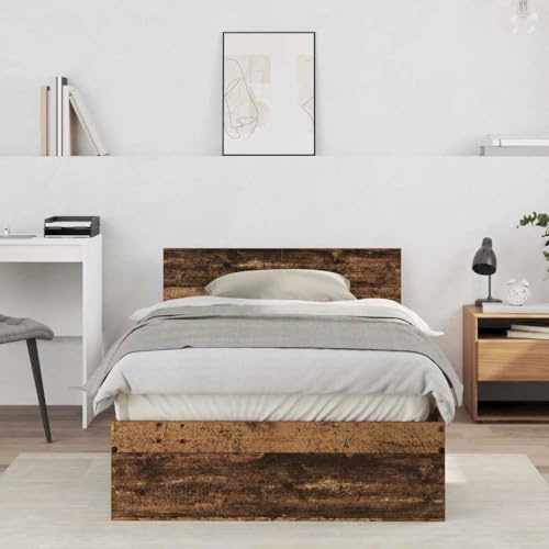vidaXL Bettgestell mit Kopfteil Altholz 100 x 200 cm Holzwerkstoff, Moderner Bettgestell, rechteckig, platzsparend, schicker Kopfteil, solides Schlafzimmer-Möbel