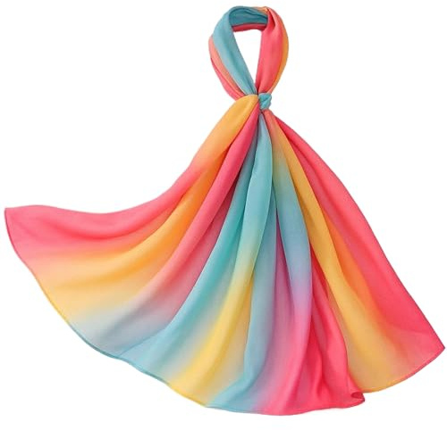 Amazleer Sciarpa da donna in chiffon, design arcobaleno, lunga, colorata, morbida, sottile, multicolore, Taglia unica