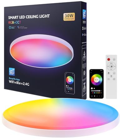 plafon led techo alexa 30W lampara led techo dormitorio Compatible Lampara Alexa Google Home, 16Millones Colores DIY 2700K-6500K plafon led rgb, Cocina,Control APP Luz de salon Para