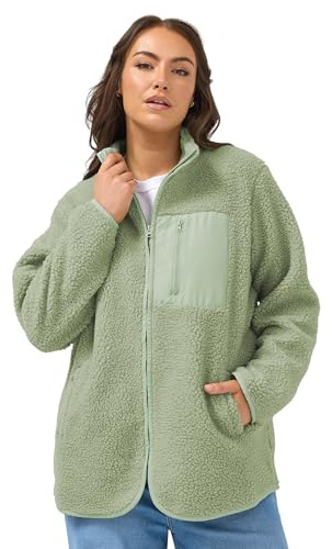 Yours Curve Sage Green Pocket Teddy Fleece Jacket - Women's - Plus Size Curve