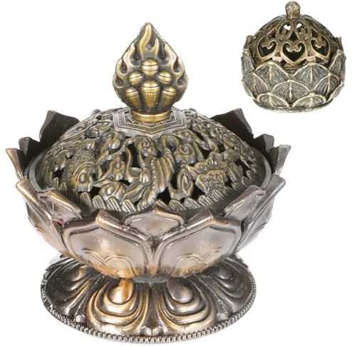 2 Pcs Small Vintage Lotus Flower Incense Holder 2.9'' x2.7'' and 1.1'' x 1'' Super Mini Classic Lotus Incense Burner with Lid Elegant Desktop Ornament for Home Office Yoga Spa Teahouse(2 Size)