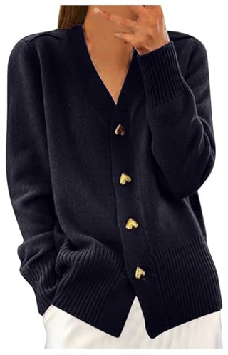 Bastwahl Gilet Femme Chic Et Elegant - Gilet Cardigan Manches Longues Tricoté Chic et Elégant avec Boutons à Col en V Ouvert sur Le Devant Décontracté Manteau Mode Pull