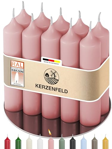 Kerzenfeld Lot de 10 bougies à tige - 100 x 22 mm - Double immersion - Longue durée de combustion de 4 heures et plus - Véritable qualité de fabrication allemande - Certifié RAL et anti-goutte (rose)
