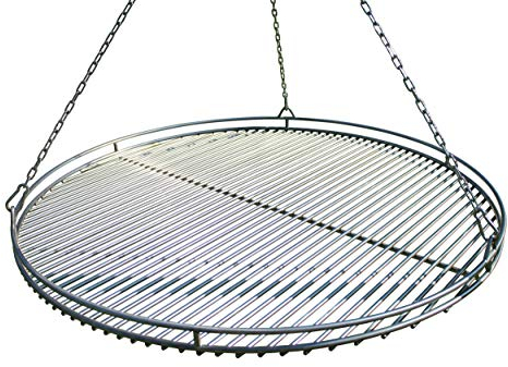 VEIKIN DESIGN Edelstahl Grillrost Ø 80 cm mit Reling, Kettensatz und Seilwirbel, Grillrost Rund für Schwenkgrill, Massive Ausführung, Profi-Grillrost, Handarbeit aus Deutschland