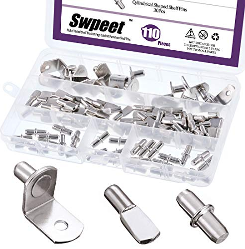 Swpeet Kit di 110 perni per mensole, 3 stili, placcati in nichel, staffe per mensole, armadietti, mobili