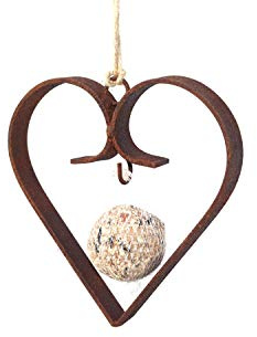 Vogelfutterherz Meisenknödelhalter zu Hängen aus Metall in Edelrost, Futterspender Vogel Deko Herz