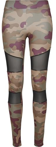 URBAN CLASSICS Leggings Donna Motivo Mimetico con Retina Trasparente, Camo Tech Mesh, Materiale Opaco - Pantaloni Sportivi, Taglia: M Colore redwood camo