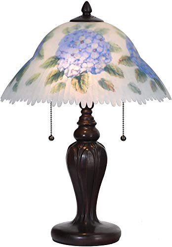 Bieye L30780 Hortensien-Blume, handbemalte Glas-Tischlampe mit Metallsockel, blau, 35,6 cm B x 48,3 cm H