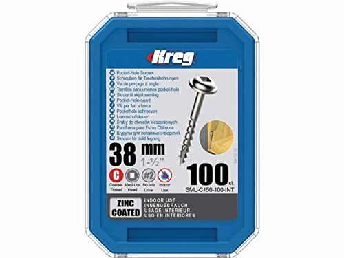 Vis zinc KREG 38 mm avec filetage grossier - Boite de 100 vis - SML-C150-100-INT