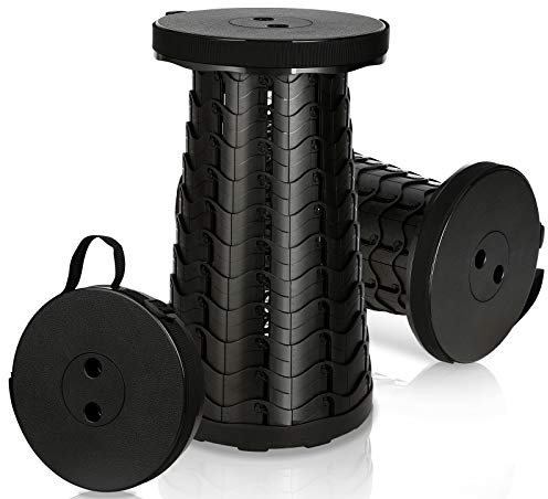 Lospitch Sgabello pieghevole portatile pieghevole da campeggio, mini sgabello telescopico, leggero, stabile, altezza regolabile, colore nero, per pesca