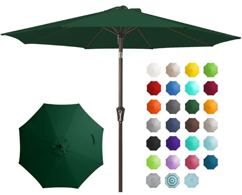 JEAREY 9FT Outdoor Patio Umbrella Outdoor Table Umbrella with Push Button Tilt and Crank, Market Umbrella 8 Sturdy Ribs UV Protection Waterproof for Garden, Deck, Backyard, Pool (Dark Green)
