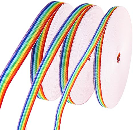 3 piezas Decorativa Cinta a Rayas Arcoíris, Arco Iris Rayas Cinta, Cinta de grogrén multicolor, Arco Iris Cinta, para Envolver Regalos, la Creación Tarjetas, Manualidades