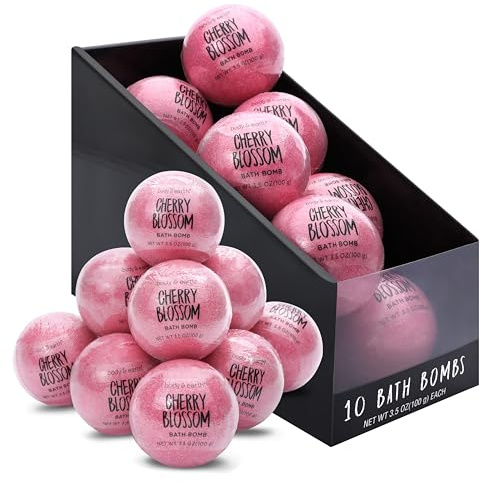 Body & Earth Bath Bombs Gift Set for Women, 10 X 3.5 oz Essential Oils Cherry Blossom Handmade Birthday Gift Idea for Family, Women, Mother's Day Gifts