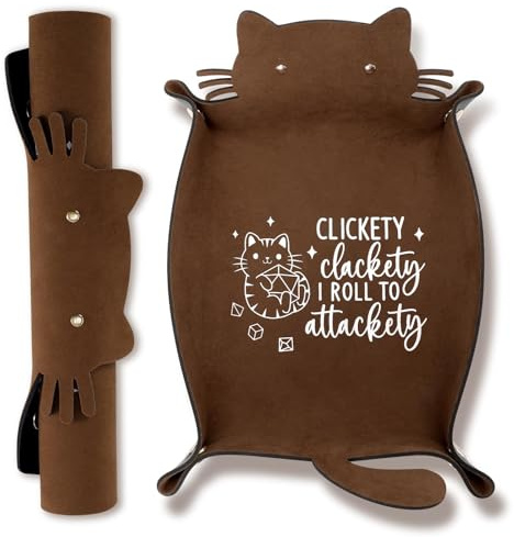 ICoDeesse Cat Dice Rolling Tray Novelty Folding Leather Dice Holder Portable Dice Storage Accessories Decorative Desk Organizer Funny Gift for DND RPG Game Players